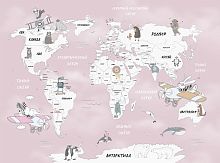 Веселая карта мира в розовых тонах