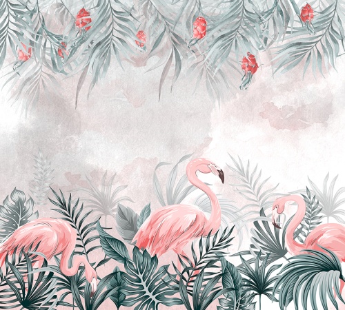 Фламинго в пальмовых листьях Т-261