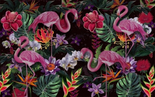 Фламинго в цветочном оазисе
