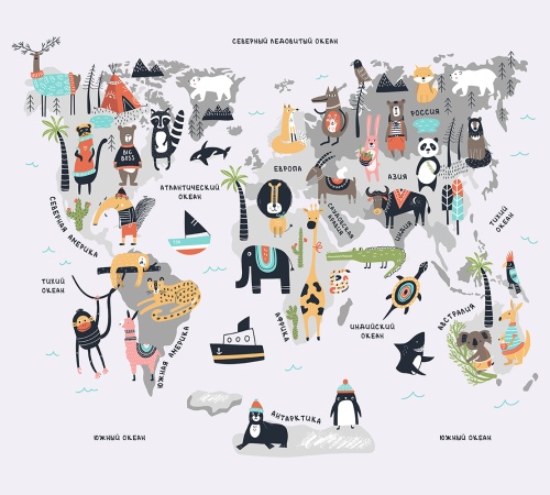 Карта мира с животными Т-123