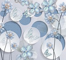 Голубые цветы на кругах Т-076