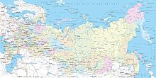 Карта Российской Федерации Регионы и крупные города L-087